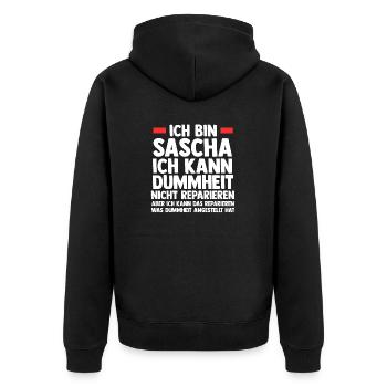 Sascha - Unisex Premium Bio Zip Hoodie - Schwarz - Hinten - Nico (187cm)