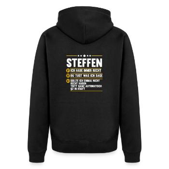 Steffen - Unisex Premium Bio Zip Hoodie - Schwarz - Hinten - Nico (187cm)