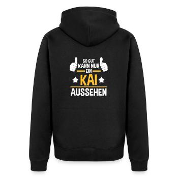 Kai - Unisex Premium Bio Zip Hoodie - Schwarz - Hinten - Nico (187cm)