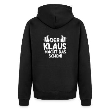 Klaus - Unisex Premium Bio Zip Hoodie - Schwarz - Hinten - Nico (187cm)