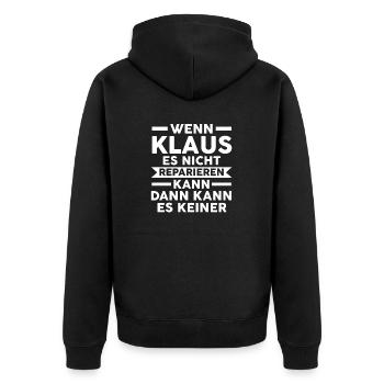 Klaus - Unisex Premium Bio Zip Hoodie - Schwarz - Hinten - Nico (187cm)