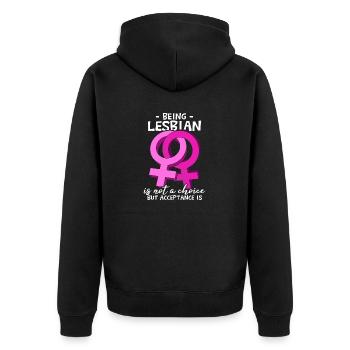 Lesbisch zu sein ist keine Wahl - Unisex Premium Bio Zip Hoodie - Schwarz - Hinten - Nico (187cm)