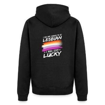 Ich habe mir nicht ausgesucht, lesbisch zu sein - Unisex Premium Bio Zip Hoodie - Schwarz - Hinten - Nico (187cm)