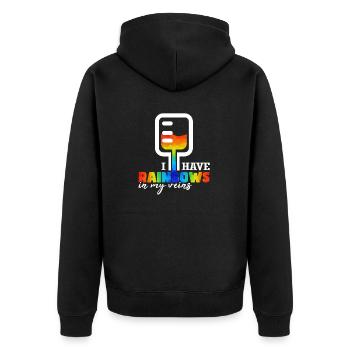 Ich habe Regenbogen in meinen Adern - Unisex Premium Bio Zip Hoodie - Schwarz - Hinten - Nico (187cm)