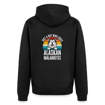 Alaskan Malamute Hund - Unisex Premium Bio Zip Hoodie - Schwarz - Hinten - Nico (187cm)