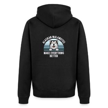 Alaskan Malamute Hund - Unisex Premium Bio Zip Hoodie - Schwarz - Hinten - Nico (187cm)