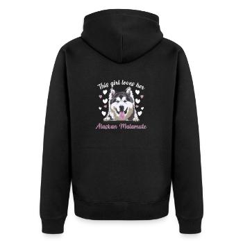 Alaskan Malamute Hund - Unisex Premium Bio Zip Hoodie - Schwarz - Hinten - Nico (187cm)