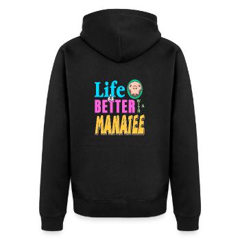 Life Is Better With A Manatee Retro Wildlife - Unisex Premium Bio Zip Hoodie - Schwarz - Hinten - Nico (187cm)