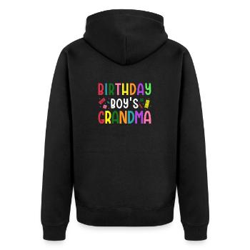 Geburtstagskinds Oma Bauklötze - Unisex Premium Bio Zip Hoodie - Schwarz - Hinten - Nico (187cm)