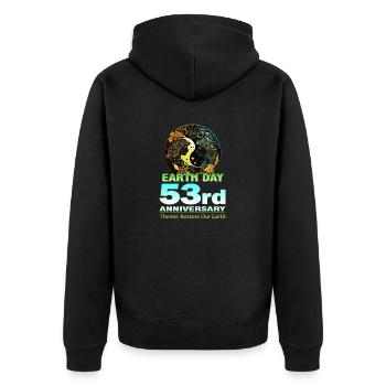 Emn Frauen Umweltfreundliche Kleidung für den Earth Day 2023 Ann - Unisex Premium Bio Zip Hoodie - Schwarz - Hinten - Nico (187cm)