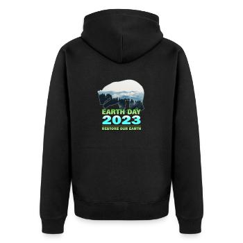 Retro Green umweltfreundlich: Tag der Erde 2023 - Unisex Premium Bio Zip Hoodie - Schwarz - Hinten - Nico (187cm)