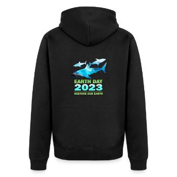 Restore Our Earth: Earth Day 2023 Thema - Unisex Premium Bio Zip Hoodie - Schwarz - Hinten - Nico (187cm)