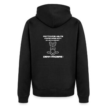 Motto Frosch Meditation Denken Gedanken Positiv - Unisex Premium Bio Zip Hoodie - Schwarz - Hinten - Nico (187cm)