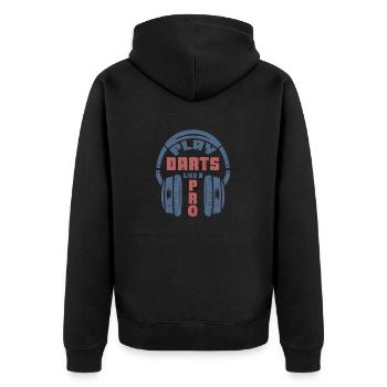 Funny Play Darts Like a Pro Headphone - Unisex Premium Organic Zip Hoodie - black - Back - Nico (187cm)