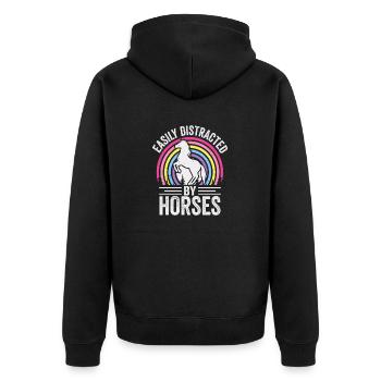 Easily Distracted by Horses - Unisex Premium Organic Zip Hoodie - black - Back - Nico (187cm)