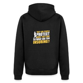 Versicherungsagent Gutachter Versicherungsmakler - Unisex Premium Bio Zip Hoodie - Schwarz - Hinten - Nico (187cm)