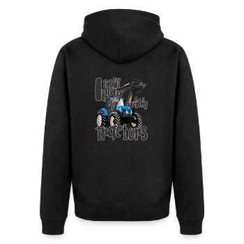 I'm still playing with cool blue tractors - Unisex Premium Organic Zip Hoodie - black - Back - Nico (187cm)