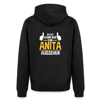 Anita - Unisex Premium Bio Zip Hoodie - Schwarz - Hinten - Nico (187cm)