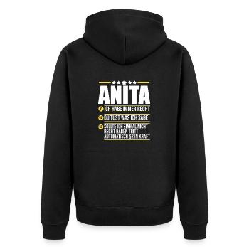 Anita - Unisex Premium Bio Zip Hoodie - Schwarz - Hinten - Nico (187cm)