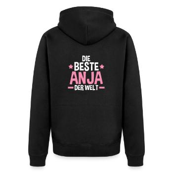 Anja - Unisex Premium Bio Zip Hoodie - Schwarz - Hinten - Nico (187cm)