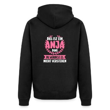Anja - Unisex Premium Bio Zip Hoodie - Schwarz - Hinten - Nico (187cm)