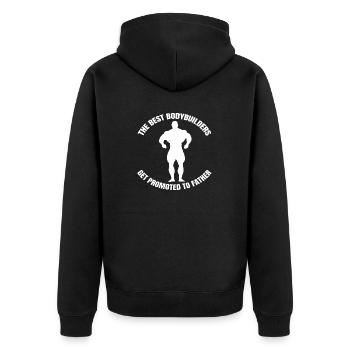 Fitness Sport Bodybuilding Sportler Fitnesssport - Unisex Premium Bio Zip Hoodie - Schwarz - Hinten - Nico (187cm)