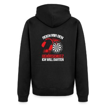 Dart Darts Spruch & Dartpfeil für Dartspieler - Unisex Premium Bio Zip Hoodie - Schwarz - Hinten - Nico (187cm)