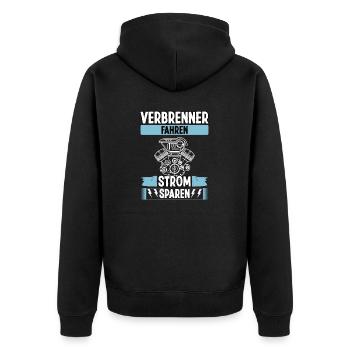 Strom sparen Verbrenner fahren Anti Elektroauto - Unisex Premium Bio Zip Hoodie - Schwarz - Hinten - Nico (187cm)