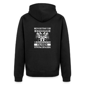 Strom sparen Verbrenner fahren Anti Elektroauto - Unisex Premium Bio Zip Hoodie - Schwarz - Hinten - Nico (187cm)