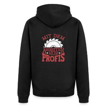 Lustiger Zimmermann Tischler Schreiner Kreissäge - Unisex Premium Bio Zip Hoodie - Schwarz - Hinten - Nico (187cm)