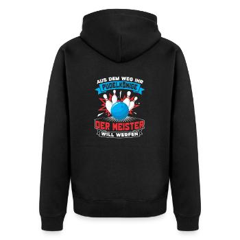 Kegler Meister Spruch Pudelkönig Bowling & Kegeln - Unisex Premium Bio Zip Hoodie - Schwarz - Hinten - Nico (187cm)