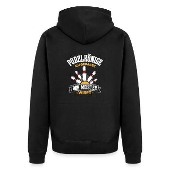 Kegler Meister Spruch Pudelkönig Bowling & Kegeln - Unisex Premium Bio Zip Hoodie - Schwarz - Hinten - Nico (187cm)