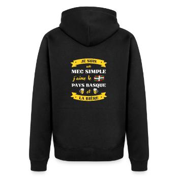mec simple pays basque biere homme humour cadeau - Veste à capuche bio Premium Unisexe - noir - Dos - Nico (187cm)
