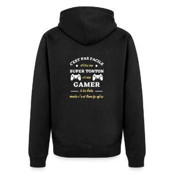 super tonton gamer humour idée cadeau personnalisé - Veste à capuche bio Premium Unisexe - noir - Dos - Nico (187cm)