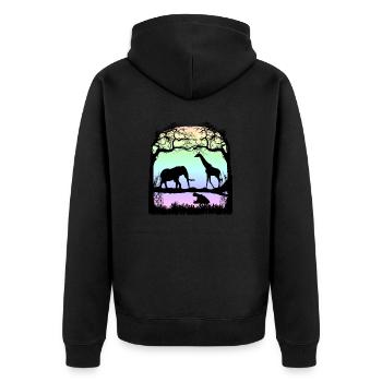 Night picture with giraffe, elephant, hippo in Africa - Unisex Premium Organic Zip Hoodie - black - Back - Nico (187cm)
