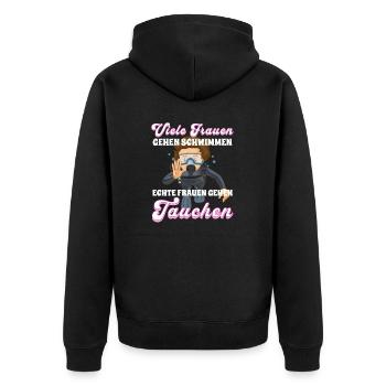 Viele Frauen gehen schwimmen, echte Frauen tauchen - Unisex Premium Bio Zip Hoodie - Schwarz - Hinten - Nico (187cm)