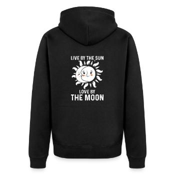 Lebe bei der Sonne Liebe am Mond - Unisex Premium Bio Zip Hoodie - Schwarz - Hinten - Nico (187cm)