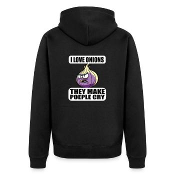 Ich Liebe Zwiebeln, Sie Bringen Die Leute zum - Unisex Premium Bio Zip Hoodie - Schwarz - Hinten - Nico (187cm)