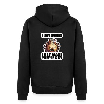 Ich Liebe Zwiebeln, Sie Bringen Die Leute zum - Unisex Premium Bio Zip Hoodie - Schwarz - Hinten - Nico (187cm)