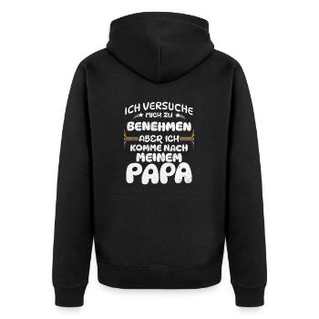 Ich komme nach meinem Papa dunkel - Unisex Premium Bio Zip Hoodie - Schwarz - Hinten - Nico (187cm)