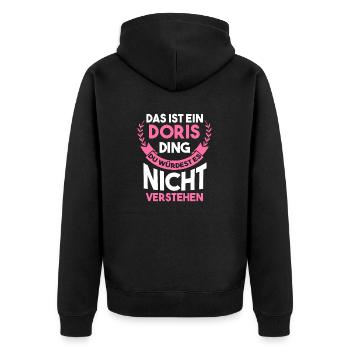 Doris - Unisex Premium Bio Zip Hoodie - Schwarz - Hinten - Nico (187cm)