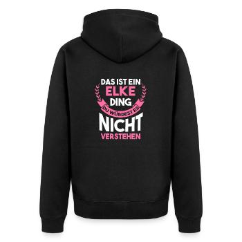 Elke - Unisex Premium Bio Zip Hoodie - Schwarz - Hinten - Nico (187cm)