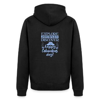ENTDECKEN SIE JOURNEY ENTDECKEN SIE DEN HAPPY COLUMBUS DAY - Unisex Premium Bio Zip Hoodie - Schwarz - Hinten - Nico (187cm)