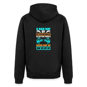 Leidenschaftlicher Fischer - Unisex Premium Bio Zip Hoodie - Schwarz - Hinten - Nico (187cm)