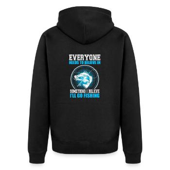 Angeln, mein Glaube - Unisex Premium Bio Zip Hoodie - Schwarz - Hinten - Nico (187cm)