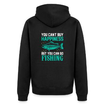 Kaufen Sie kein Glück, aber Sie können angeln gehen - Unisex Premium Bio Zip Hoodie - Schwarz - Hinten - Nico (187cm)