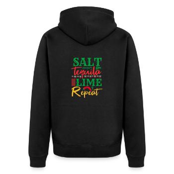 SALZ TEQUILA LIMETTE WIEDERHOLUNG - Unisex Premium Bio Zip Hoodie - Schwarz - Hinten - Nico (187cm)