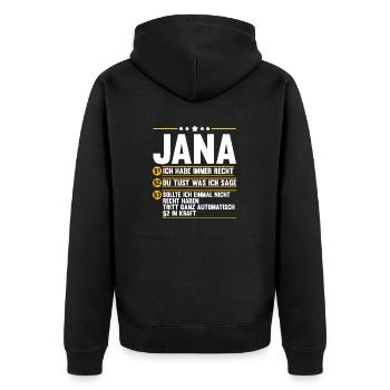 Jana - Unisex Premium Bio Zip Hoodie - Schwarz - Hinten - Nico (187cm)