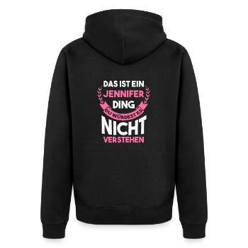 Jennifer - Unisex Premium Bio Zip Hoodie - Schwarz - Hinten - Nico (187cm)