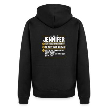Jennifer - Unisex Premium Bio Zip Hoodie - Schwarz - Hinten - Nico (187cm)